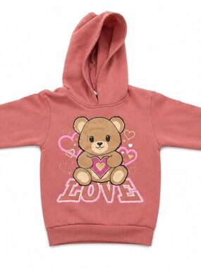Girls Love Teddy Bear Heart LOVE Hoodie Pink Girls Size 4